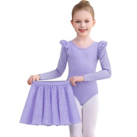 Comfyouth Ballet Clothing Girls Long Sleeve Ballerina Leotard with Removable Skirt Glitter Ballet Dress Dance Dress Kids Ballet Jersey 2-11 Years, purple