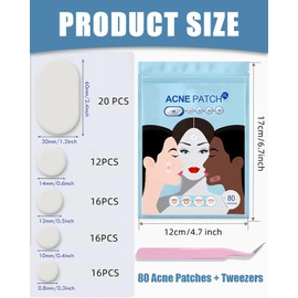 MYGLOAR 80PCS Original Akne-Pflaster in 5 Größen für alle Arten von Akne, Akne-Pflaster für Gesicht und Körper, behandelt Akne-Flecken mit Teebaumöl, Ringelblumenöl und Hydrokolloiden