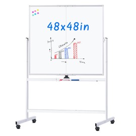 maxtek Rolling Whiteboard, 48x48 Large Magnetic White Board with Stands, Big Double-Sided White Board Dry Erase on Wheels for Homeschool, Home Office, Office, School