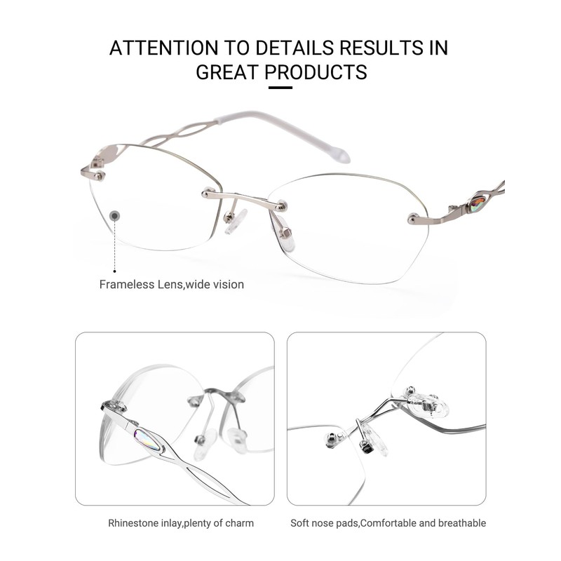 LUFF 1PC Stylish rimless reading glasses for women anti-blue light,Fashion