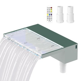 Kfpmx Acrylic Pool Fountain Waterfall with LED Lights - 11.8" Strip Remote Control Multi-Color, Smooth Water Flow & Cascade Blade for Pools, Easy Installation for Outdoor, Garden, Patio & Ponds