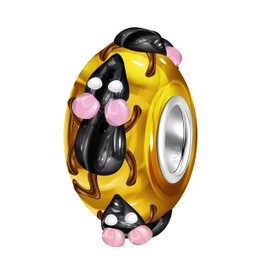 Andante-Stones 925 Sterling Silver Murano Glass Bead Charm Animal World Mouse Olive Yellow Element Ball for European Beads + Organza Pouch, Sterling Silver Glass