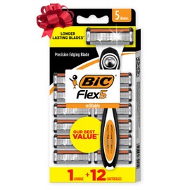 BIC Flex 5 Refillable Men's 5 Blade Razors, Holiday Grooming for a Smooth Shave, 1 Handle and 12 Cartridges-Pack, Stocking Stuffers