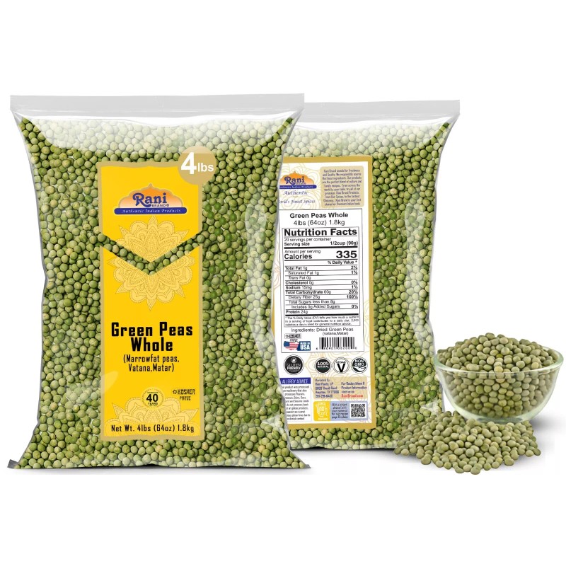 Rani Green Peas Whole, Dried (Marrowfat Peas, Vatana, Matar) 4lbs