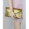 Genuine Leather Italian Metallic Envelope Clutch Bag - Copper