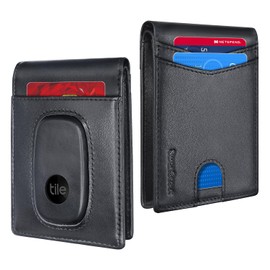 SwanScout Wallet for Tile Pro (2022), Cash Pocket Version, RFID Blocking Genuine Leather Bifold Wallet with Gift Box (Not Include Tracker)