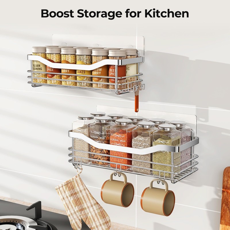 Orimade Shower Caddy Basket Shelf with 5 Hooks Adhesive Organizer