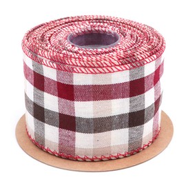 ANCLLO 5 Meters Red Checked Wired Edge Gingham Ribbon for St Patrick's Day Decoration and Bows