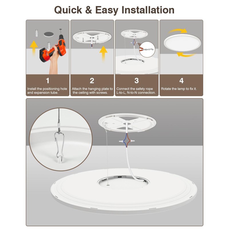 Bowfar LED Ceiling Light, 24 W Round Ceiling Light Flat