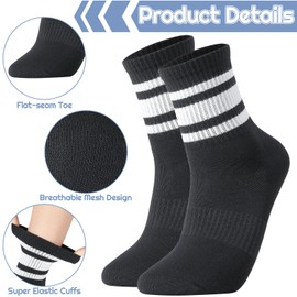 Fingertip WD 6 Pairs Retro Stripe Tube Socks Classic Athletic Sport Running Crew Casual Cotton Novelty Socks for women Girls Black