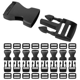 KKUADCEHI 8 Set Buckles for Straps and 16 Pcs Tri-Glide Slide, Side Release Plastic Buckle Clip, for Straps1-inch Webbing Etc (8, Black)