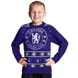 Chelsea FC Christmas Jumper Kids Teenagers Warm Cosy Football Xmas Jumper 7-14 Years Gifts for Boys (Blue, 7-8 Years)