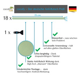 cocofy Fluorescent Non-Slip Strips Luminous Sticker Stairs, Photoluminescent Tape, XXL (75 x 3 cm), for Indoor Stairs, Non-Slip Stickers, Pack of 18