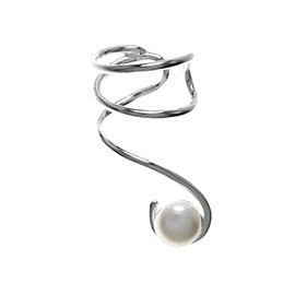 Dreambell .925 Sterling Silver Round White Fresh Water Cultured Pearl Wire Drop Gothic Non-pierced Clip-on Cartilage Earring Cuff/Ear Cuffs Wrap For Right Ear