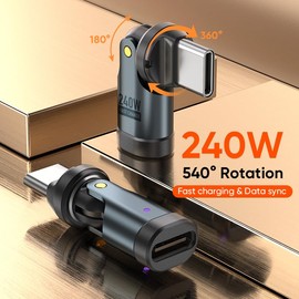 BITHAI 240 W USB C to USB C Adapter, Pack of 2 540° Type C Adaptor, USBC Angle Adapter 90 Degree Angle Plug, Data Transfer, Type-C Angle Adaptor for MaBook Pro/Laptop/Smartphone