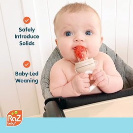 RaZbaby - Chupete alimentador de frutas congeladas/sólidos, juguete de mordedor infantil de 6 M+, bolsa de silicona sin BPA y pezón, introducen sólidos de forma segura, alivio de la dentición natural