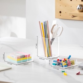 HBlife Office Desk Organizer Set of 3 with Pen Pencil Holder, Paperclip Storage and Sticky Note Holder, Clear Acrylic Desktop Accessories and Workspace Organizers for Women or Men