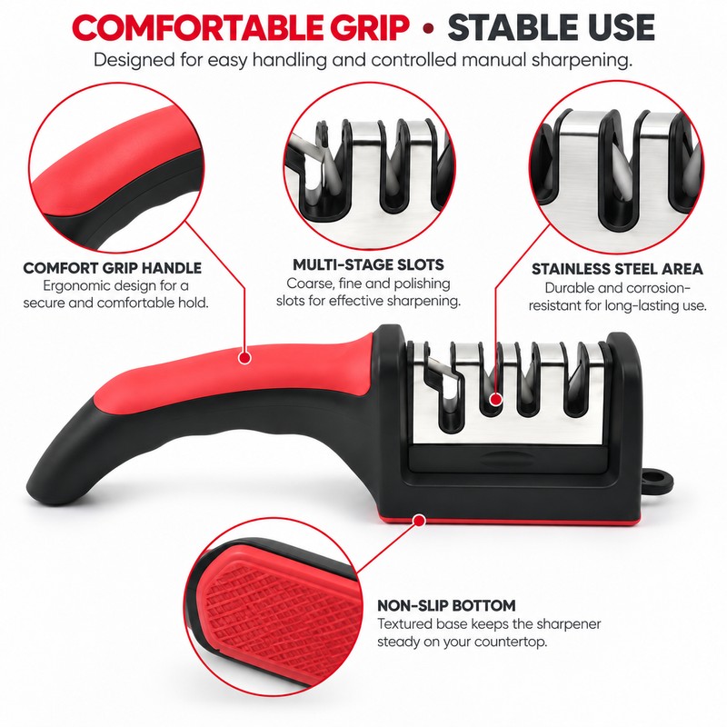 4-Stage Knife Sharpener for Kitchen Use – Handheld Multi-Slot Sharpening