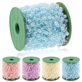 Swpeet 0.1 and 0.3 Inch Blue Pearl String, Garland Pearl Bead Roll Strand, Pearl Beads Chain Crafts Ideal for Flowers Garland Wedding Party Decoration Bridal Bouquet and Chandelier DIY