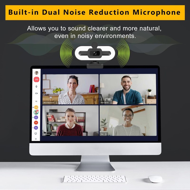 GKEAPZA Webcam with Ring Light Microphone - Streaming Web Camera,