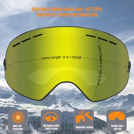 Queshark Ski Goggles, Skiing Goggles with Double Spherical Lens, UV400 Protection, Anti-Fog & Anti-Glare, Helmet Compatible, Snowboarding Goggles for Men Women Youth