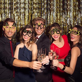 OURUOLA Happy New Years 2025 Party-decorations Photo-booth Props - 16 Pcs Star Heart Hats Sunglasses Photography Decor,kids Adults Happy Near Year Eve Supplies