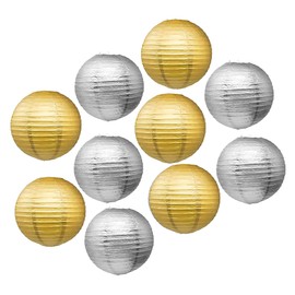 Mudra Crafts Silver Gold Paper Lanterns Wedding Party Decorations - 12 in 10 Round Japanese Chinese Lanterns Decorative Hanging Ceiling Decorations Lamp Shade