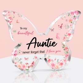 Brikabia Auntie Gifts for Mothers Day, Auntie Birthday Gifts, Beautiful Butterfly Acrylic Plaque, Best Auntie Gifts from Niece Nephew, Mothers Day Christmas Wedding Gifts for Aunt Auntie