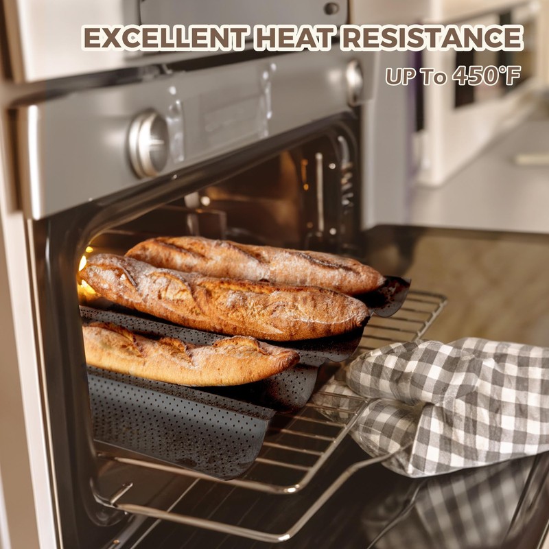 KITESSENSU Nonstick Baguette Pans for French Bread Baking, Perforated 4