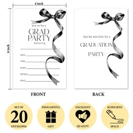 CIAEXRN Graduation Party Invitation Black Bow Graduation Announcement, Grad Party Invite Class of 2025 Modern Graduation Invitation, Graduation Decorations -BY02