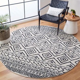 Safavieh Tulum Collection TUL267D Moroccan Boho Distressed Area Rug, 5' x 5' Round, Ivory / Black