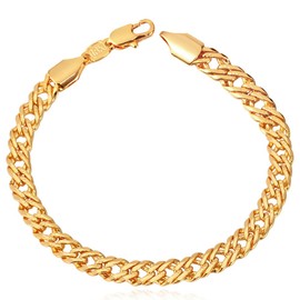 U7 Gold Chain Bracelet Men Punk 6mm 18K Gold Plated Bracelet for Men