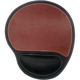 Alfombrilla de ratón de Cuero ergonómica con Soporte para muñeca y Base de Goma antiderrapante, Almohadilla de Espuma viscoelástica Impermeable para Juegos y Oficina (Redonda-Marrón)