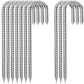 Fondlife Ground Anchor, 30 cm Ground Stakes, Galvanised Steel Ground Anchor, Trampoline, Reinforcement Rod Anchor, Garden Stakes, Camping Tent Pegs (Silver J, Pack of 10)