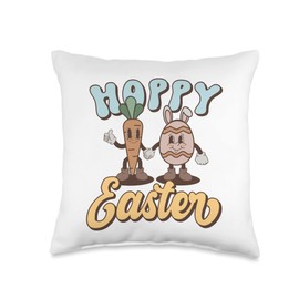 Spring Easter Shop Retro Vintage Cartoon Hoppy Carrot Easter Egg Throw Pillow, 16x16, Multicolor