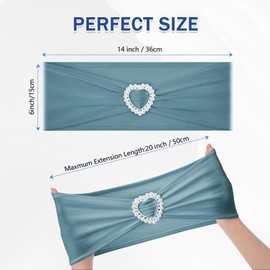 Howhic Pack of 30 Spandex Chair Sashes Bows Stretch Chair Cover Band with Buckle Slider Universal Elastic Chair Ties for Wedding Banquet Party Event Decoration (Dusty Blue)