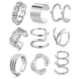 incaton Ear Cuff Stainless Steel 9 Pieces Non Pierced Earrings Fake Earrings Clip On Ear Cuffs for Women for Non Pierced Ears Jewellery
