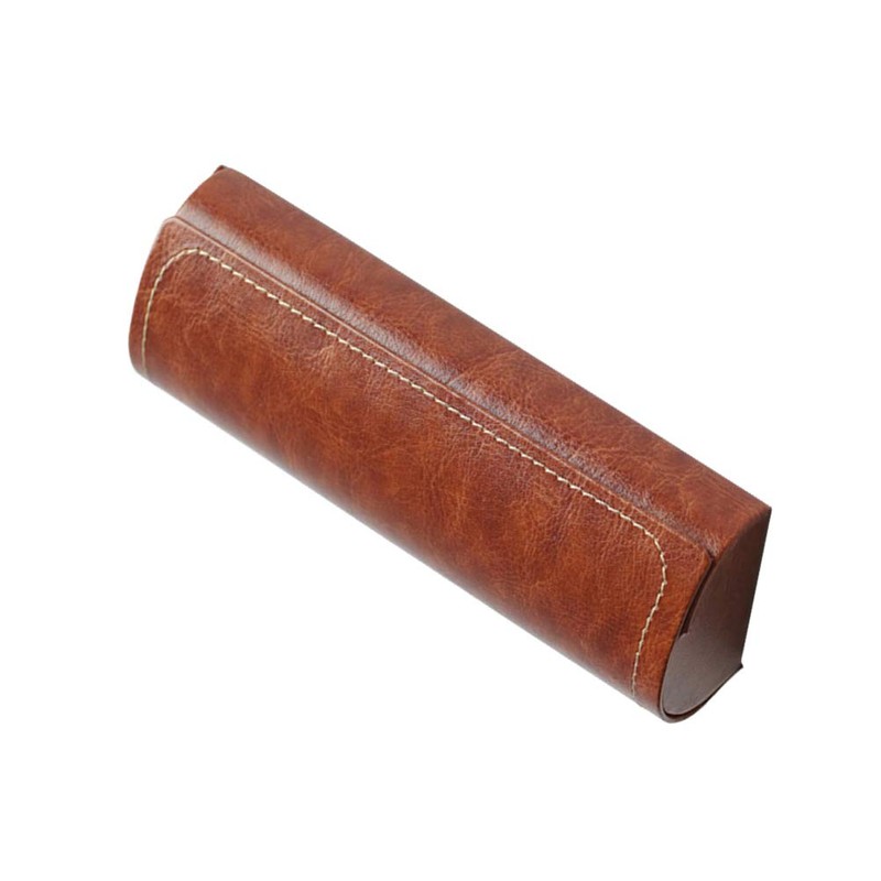 Healifty Brown Leather Eyeglass Hard Case