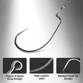 PROBITE Wide Belly Bent Fishing Hook - Pre-Rigged Fishing Hooks with Line & Hook Keeper for Bass, Trout, Catfish - Sizes #1 to #4/0 or Mixed 100PCS with Fishing Hook Covers