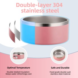 Baekyo Dog Bowls Small Sized Dogs-Medium Sized 1.2l/42oz Double Layer Stainless Steel Outdoor Dog Water Bowl,Puppy Insulated Food Bowl,With Non-slip Bottom and 1pc 8oz Food Scoop (42oz Pink)