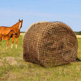 Tongmo 4x4 ft Round Bale Hay Net for Horses & Livestock - Slow Feeder Hay Nets with 2 inches Hole