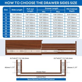 ZHUOJUN 1 Pair Full Extension Drawer Slides 100 LB Load Capacity 8 10 12 14 16 18 20 22 24 Inch Side Mount Ball Bearing Kitchen Rails Metal Dresser Runners File Cabinet Trash Can Slider Glides