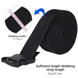 RETON 38mm Wide 10 Yards Black Nylon Webbing Strap + 15 PCS Adjustable Buckles Plastic Side Release Buckles for Repairing Backpack Pet Collar Making DIY Luggage Strap and Outdoor Supplies.