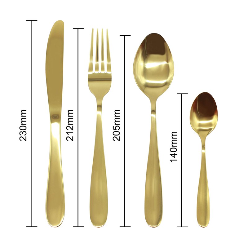 Glim&Glam Stainless Steel Cutlery Sets 16piece Set Gold Light Weight