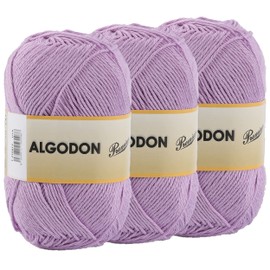Cotton Yarn 100% Cotton 220 Metres for Knitting and Crocheting, Pack of 3 x 100 g, Colour Purple