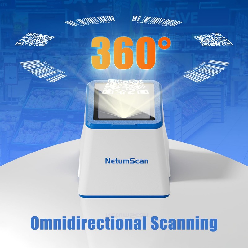 NetumScan Desktop Barcode Scanner, Omnidirectional QR Reader for Retail