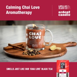 Tiesta Tea Chai Love Ardent Candle | Chai Tea Scent | Natural Soy Blend Wax Candle | Wooden Wick | 12oz Reusable Glass Mug | 55 Hours Burn Time | Gift for Tea Lovers - Aromatic, Cozy, and Long Lasting