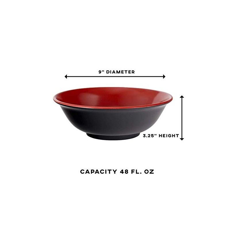 Happy Sales HS2BM-48RDBK, Set of 2 Japanese Melamine Large Bowls,