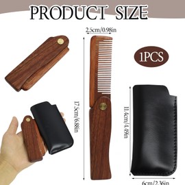 Folding Moustache Comb, Wooden Beard Comb For Men with Carrying Pouch Pocket Comb For Men And Women Natural Wooden Hair Combs For Travel Hair Beard Grooming Small Comb Portable Beard Gifts