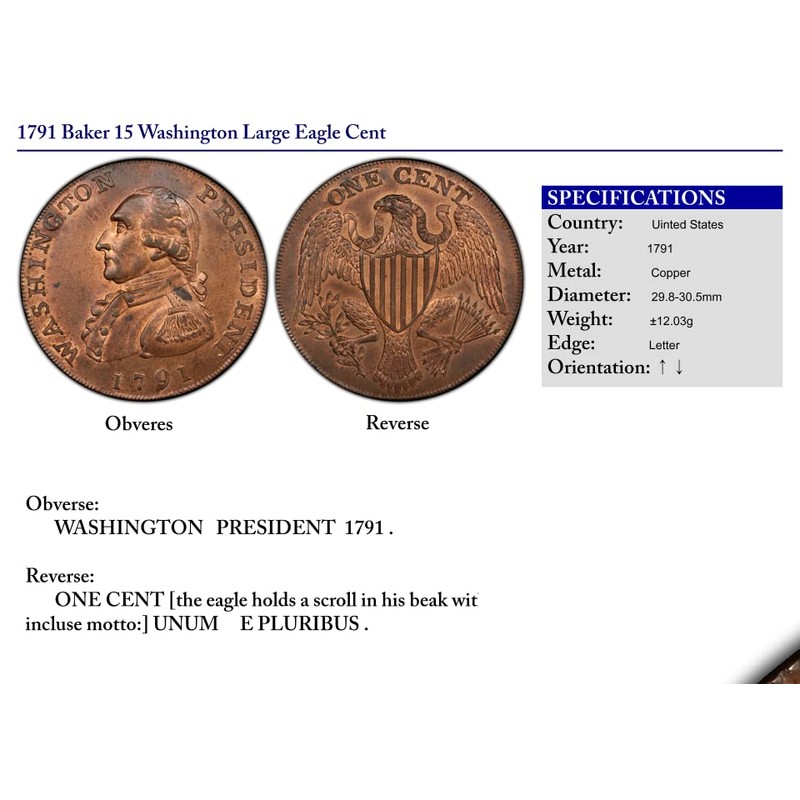 High Quality Replica Historic Coin USA 1791 Washington President Large